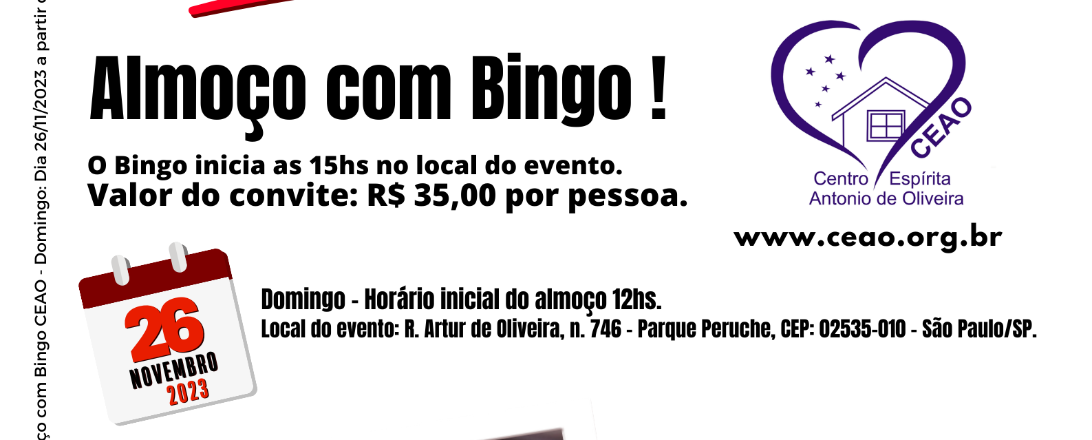 Evento Beneficente -Almoço com Bingo CEAO – 26.11.2023 – Confira !!!